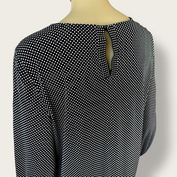 Adrianna Papell Polka Dots 3/4 Sleeve Relax Fit Top Blouse Size L Black & White - Picture 10 of 13